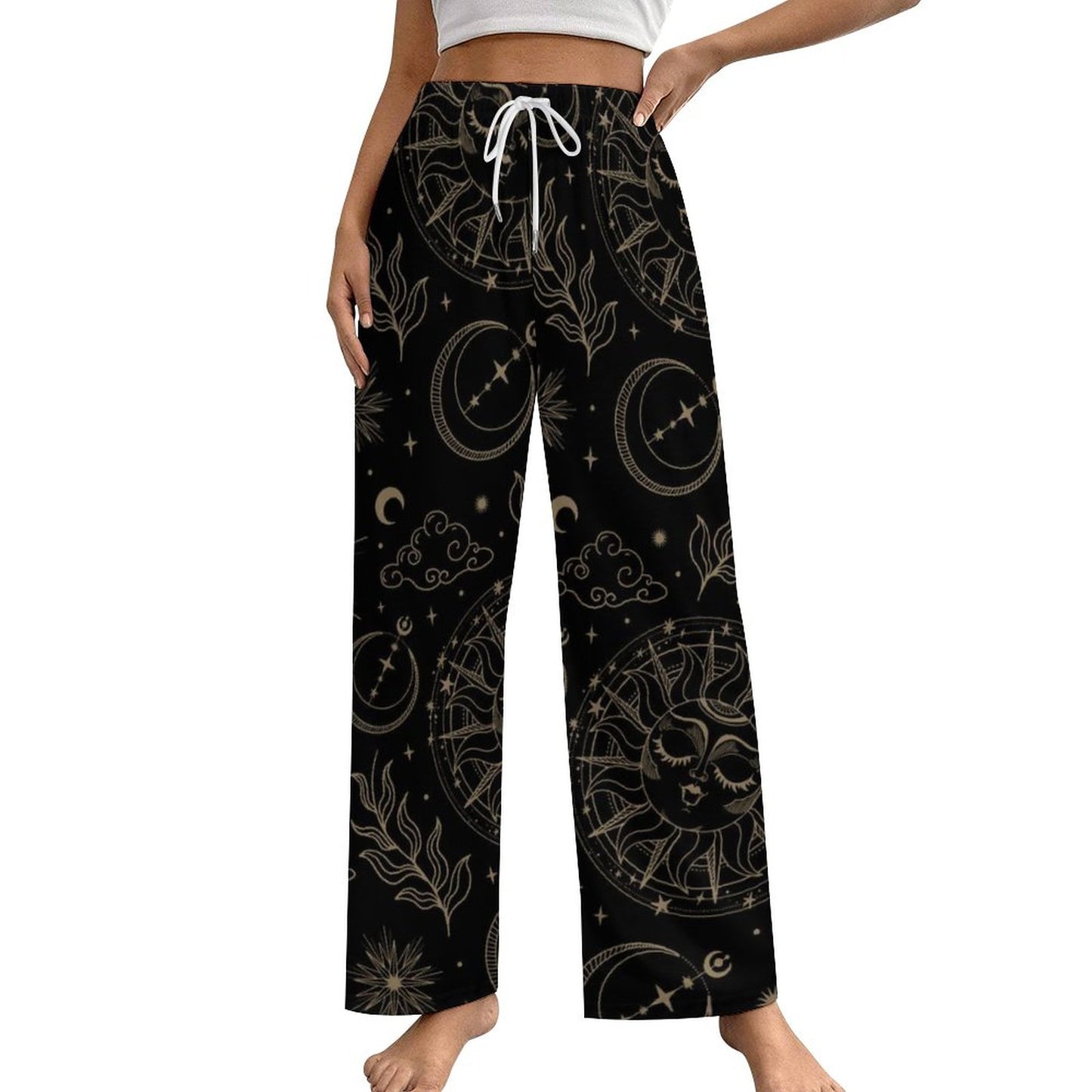 170gsm Faux Cotton Drawstring Women Wide Leg Pajamas Pants LM072 (All-Over Printing)