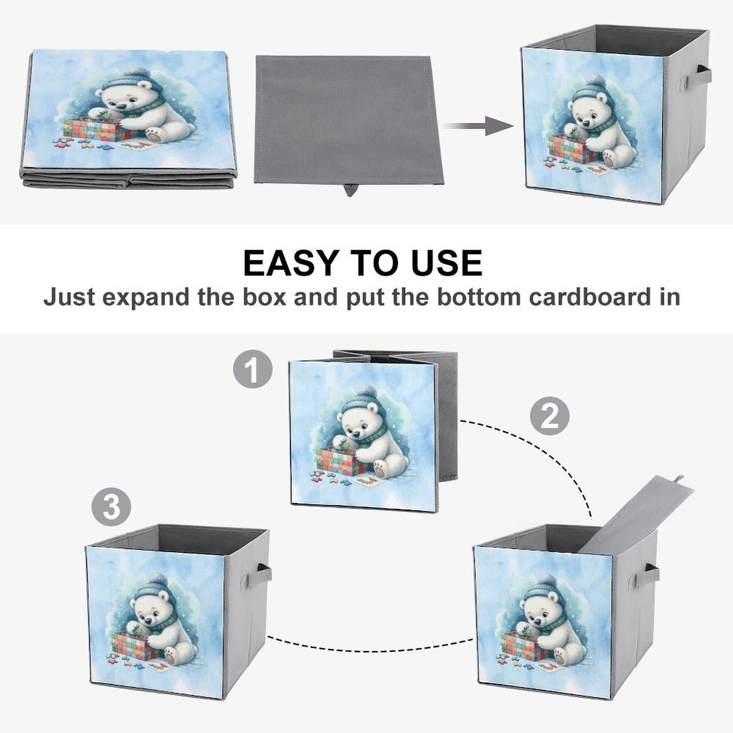 Winter Baby Bear Folding Storage Bin
