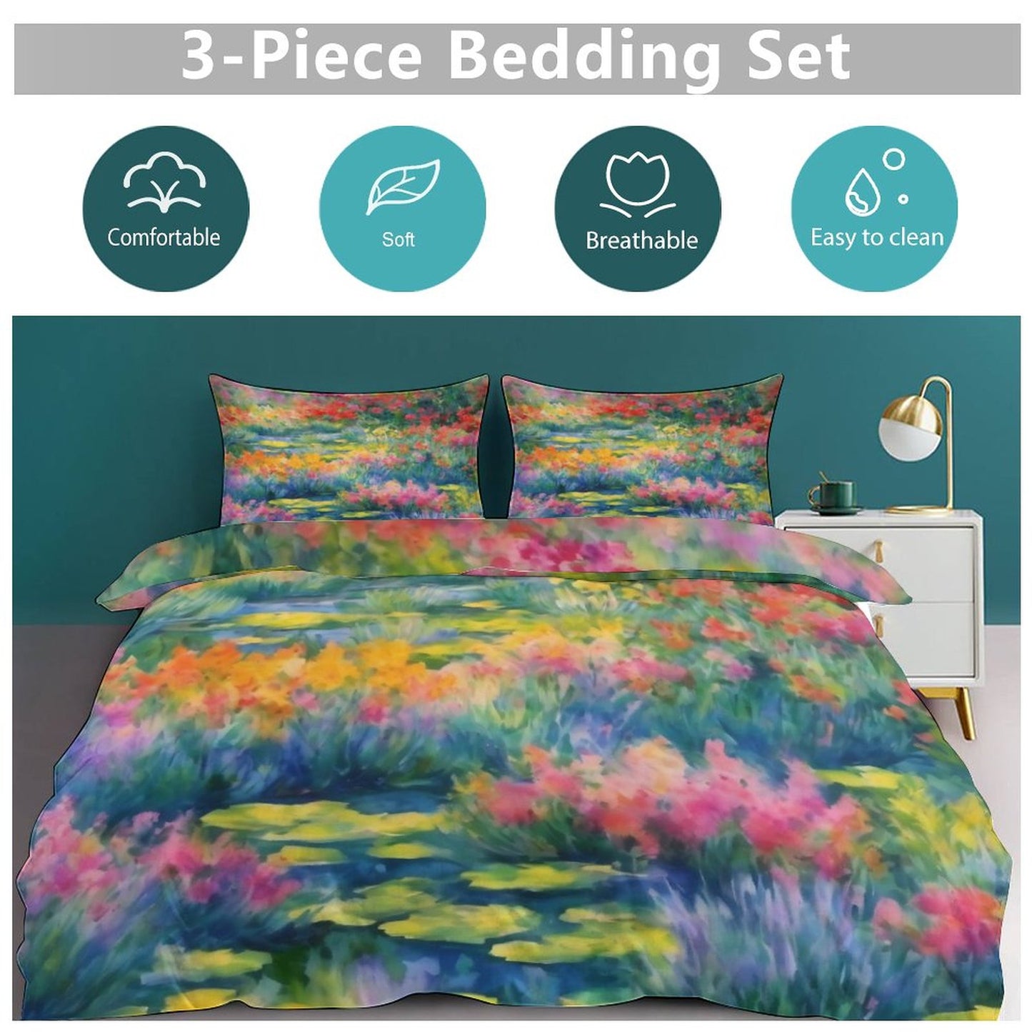 WILDFLOWER POND 3-Piece Bedding Set-90"x90"