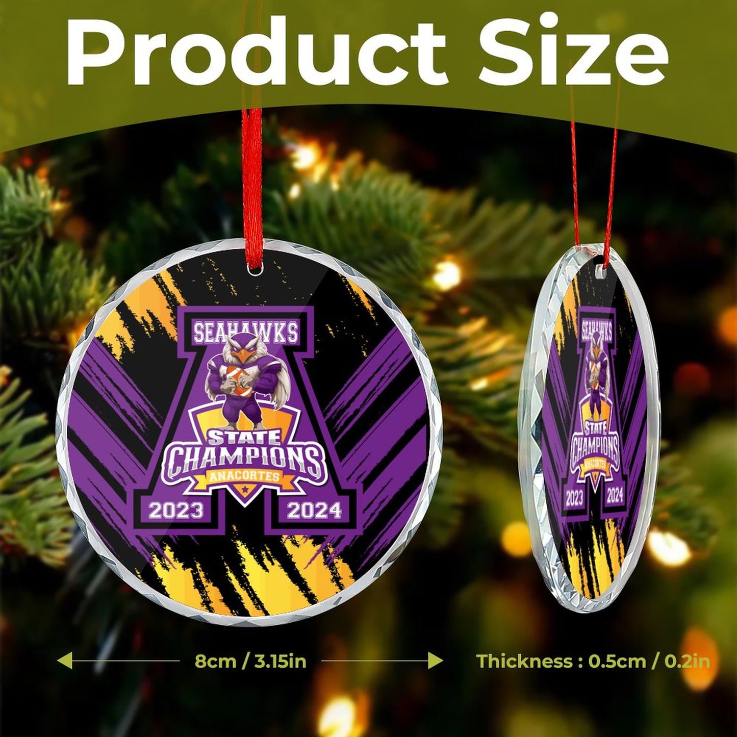 ANACORTES SEAHAWKS STATE CHAMP Glass Ornament