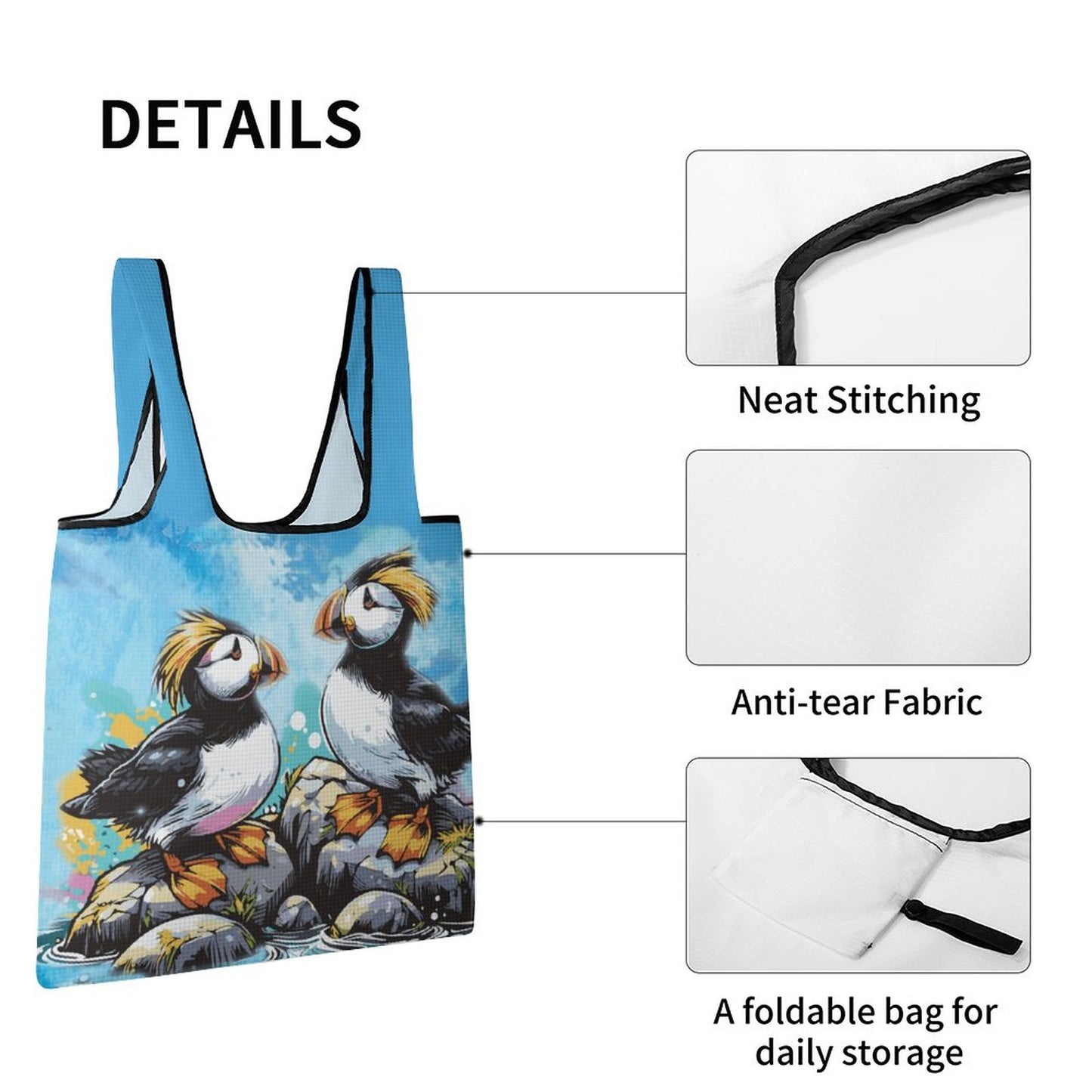 Fun TUFTED PUFFIN Foldable Shopping Bag
