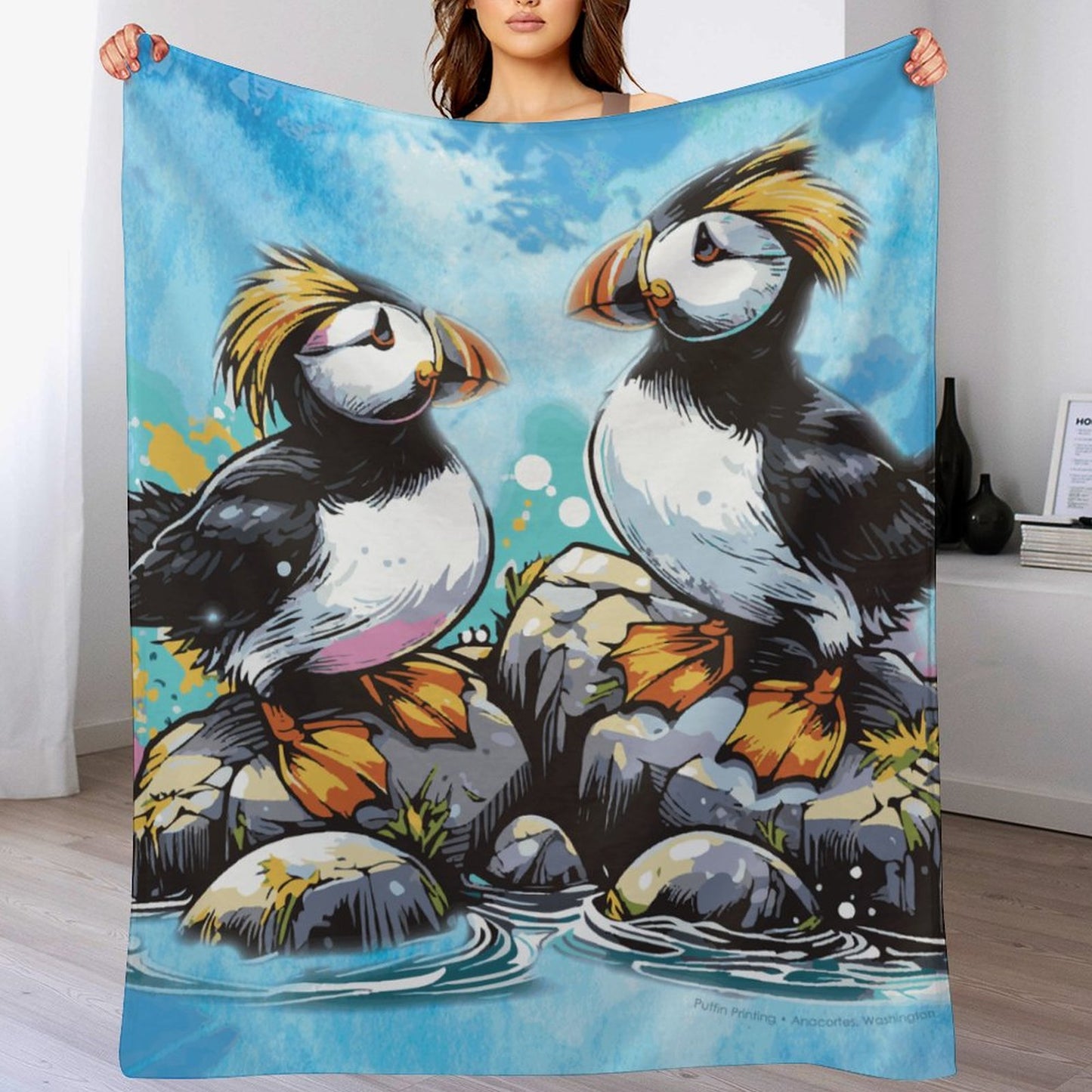 Fun TUFTED PUFFIN Flannel Throw