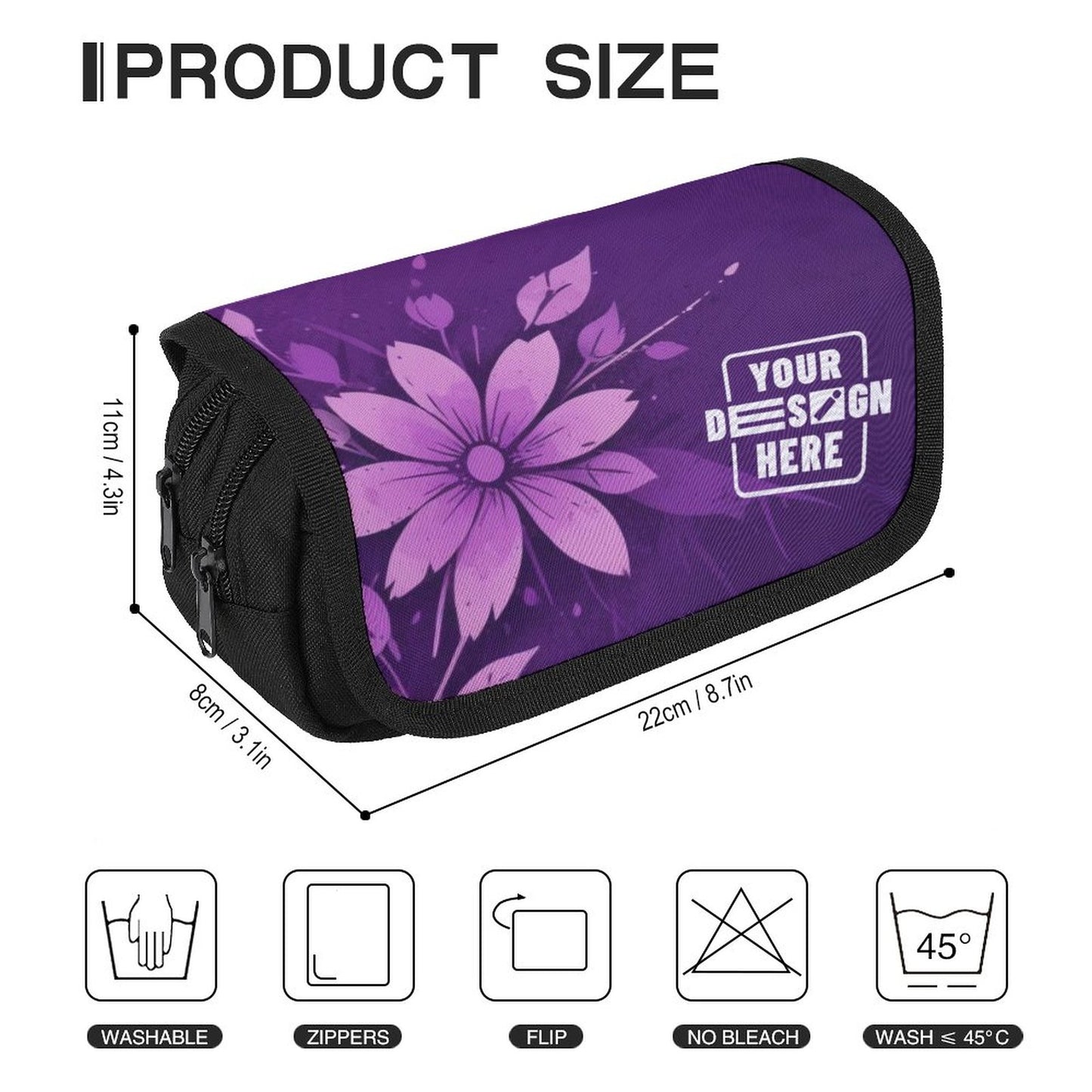 2-Compartment Zipper Pencil Case