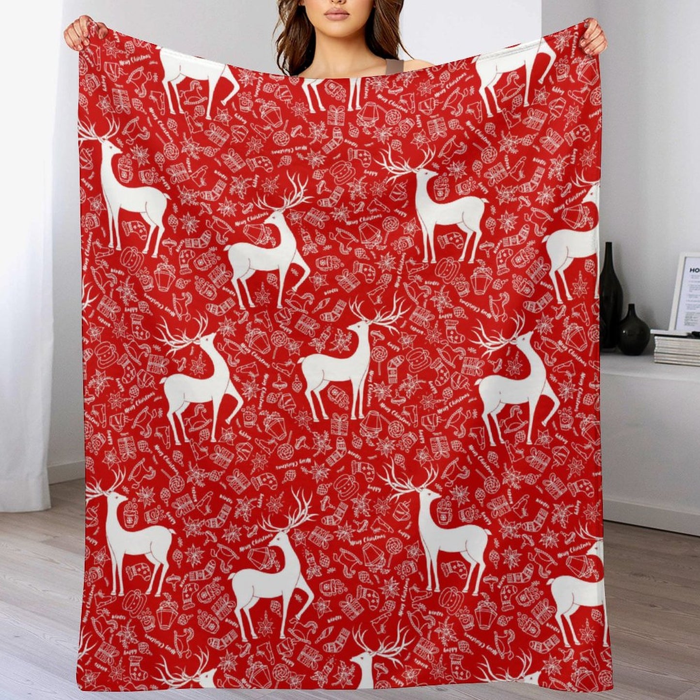 HOLIDAY WHITE DEER Blanket-50"x60" (Dual-sided Printing)