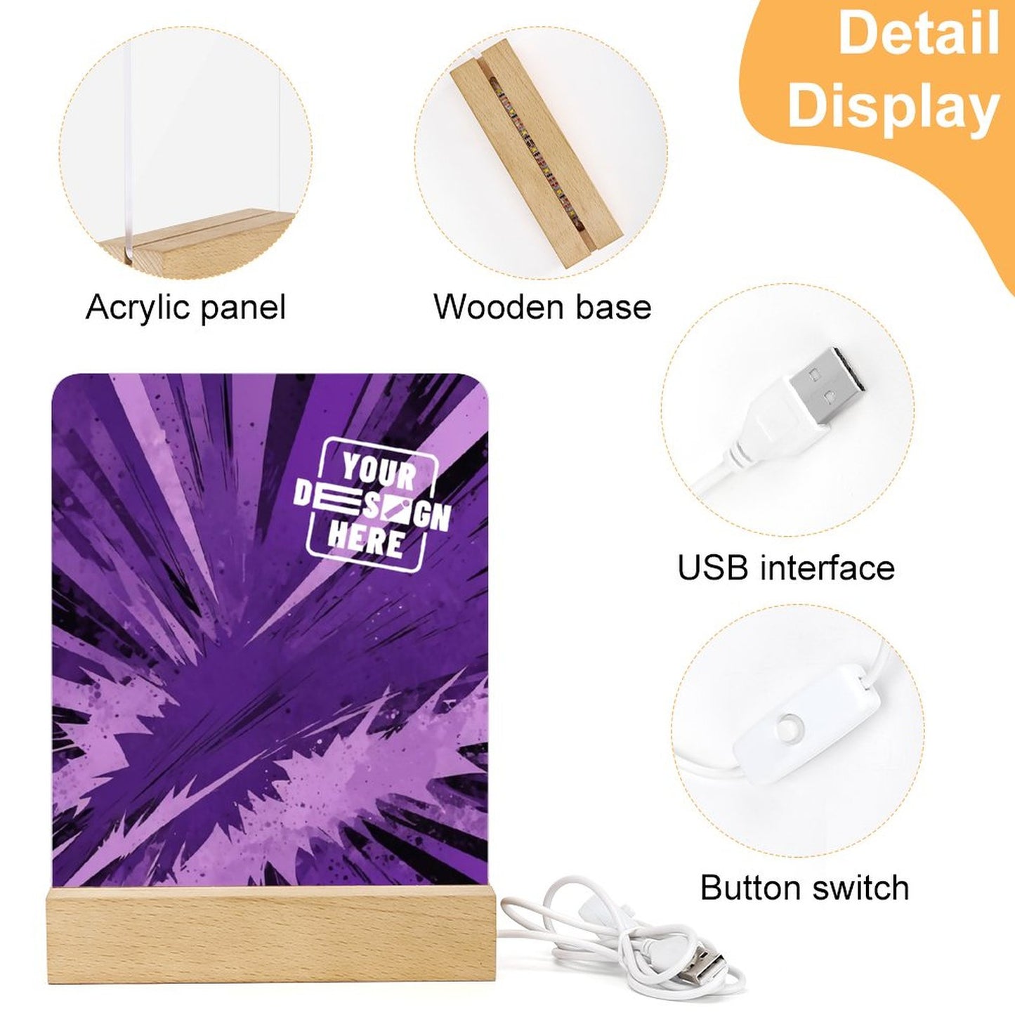 Acrylic Night Light with Wooden Base