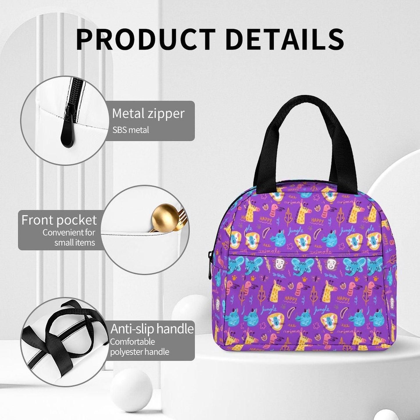 Cute Animals Insulated Lunch Bag with Pocket
