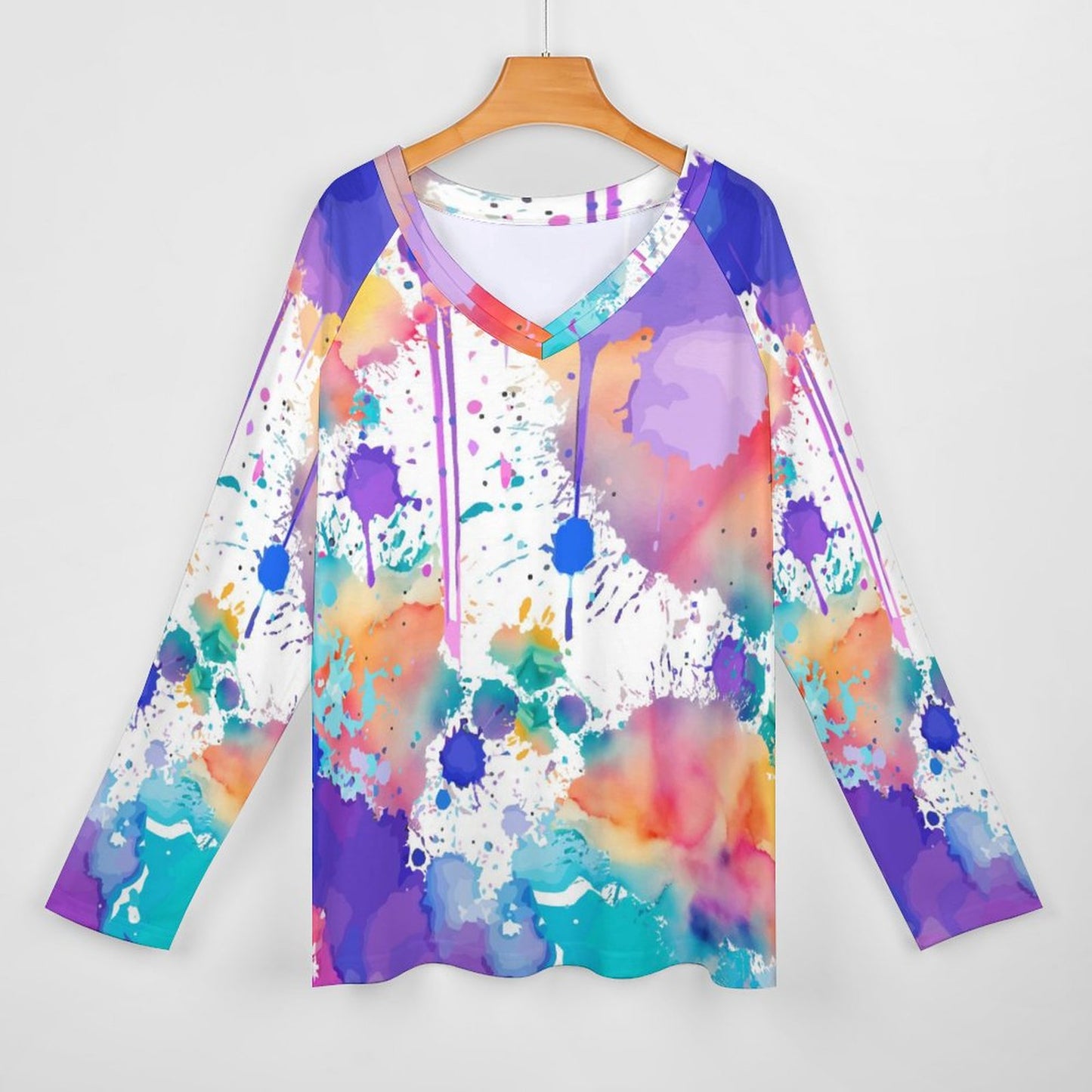 V-neck Loose Long Sleeve T-shirt TLREV2 (All-Over Printing)