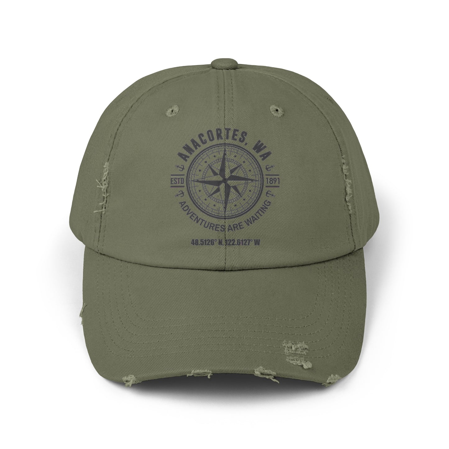 Anacortes Compass Unisex Distressed Cap