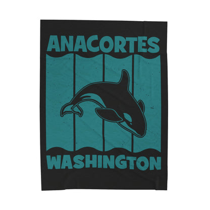 Anacortes Teal Orca Velveteen Plush Blanket