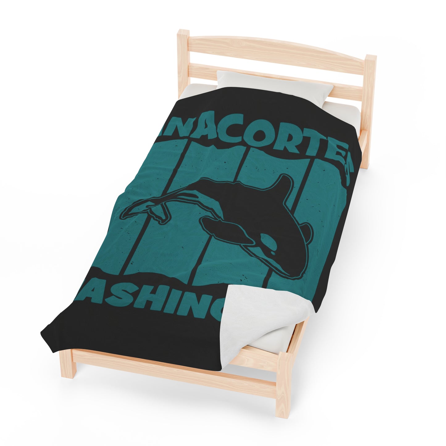 Anacortes Teal Orca Velveteen Plush Blanket