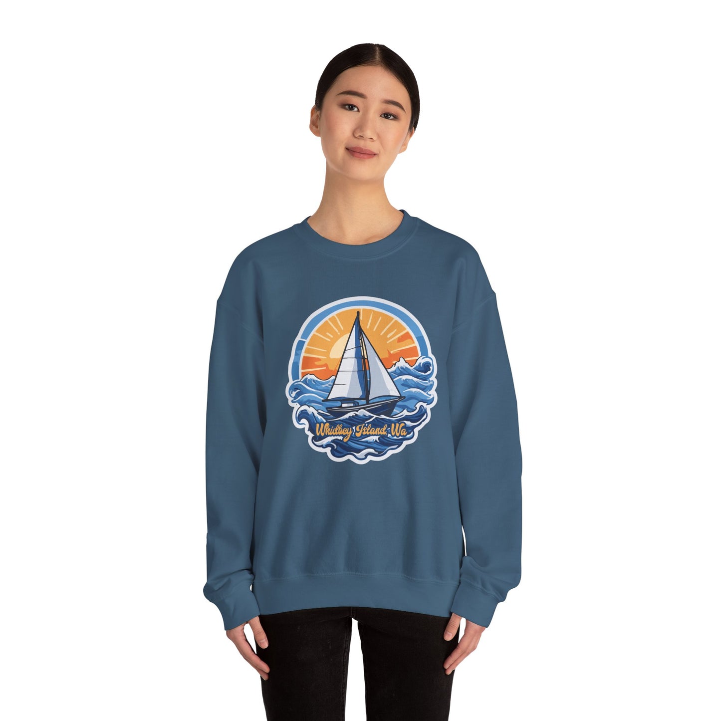 WHIDBEY ISLAND WA  Sunny Sailing  Unisex Heavy Blend™ Crewneck Sweatshirt