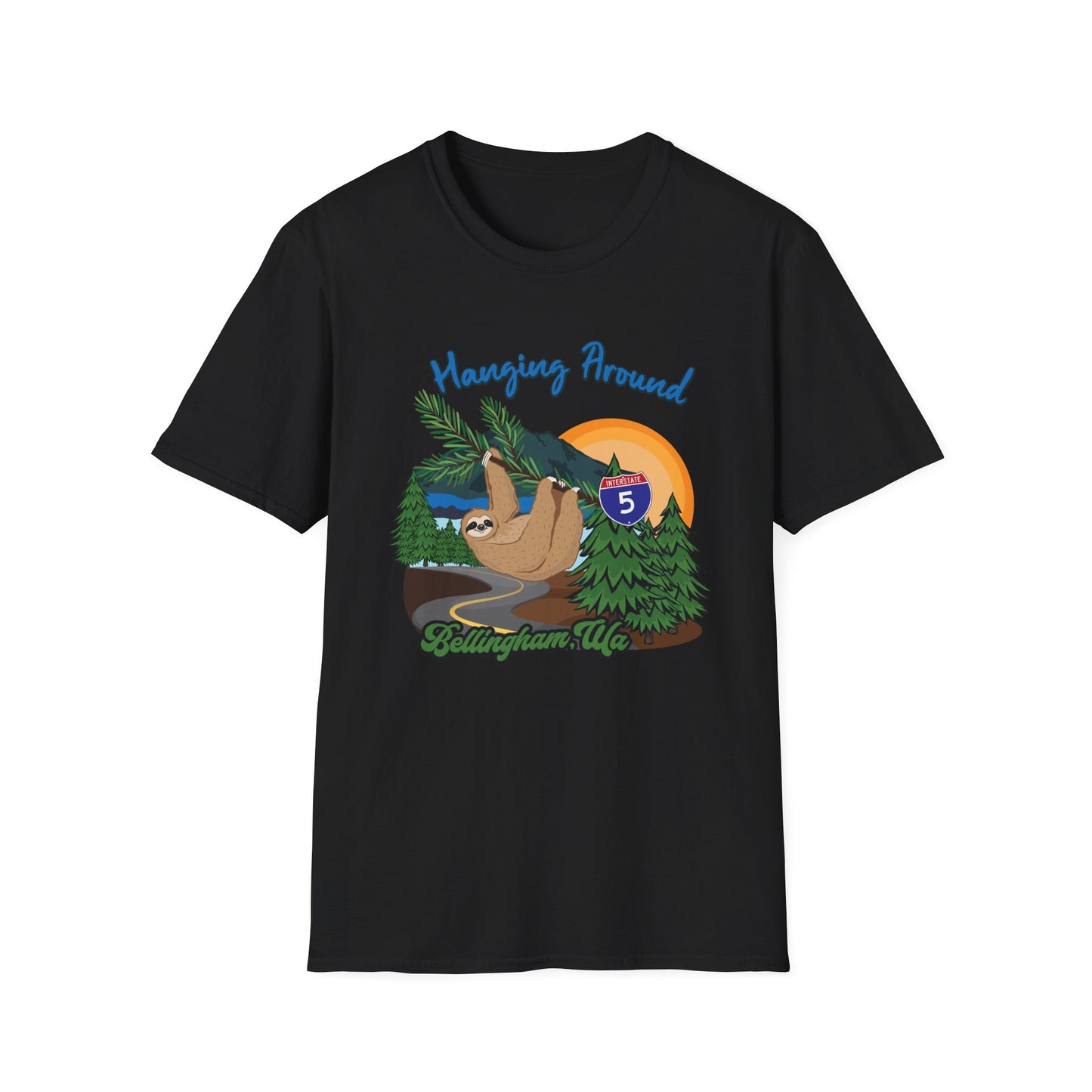 BELLINGHAM WA SLOTH - HANGING AROUND Unisex Softstyle T-Shirt