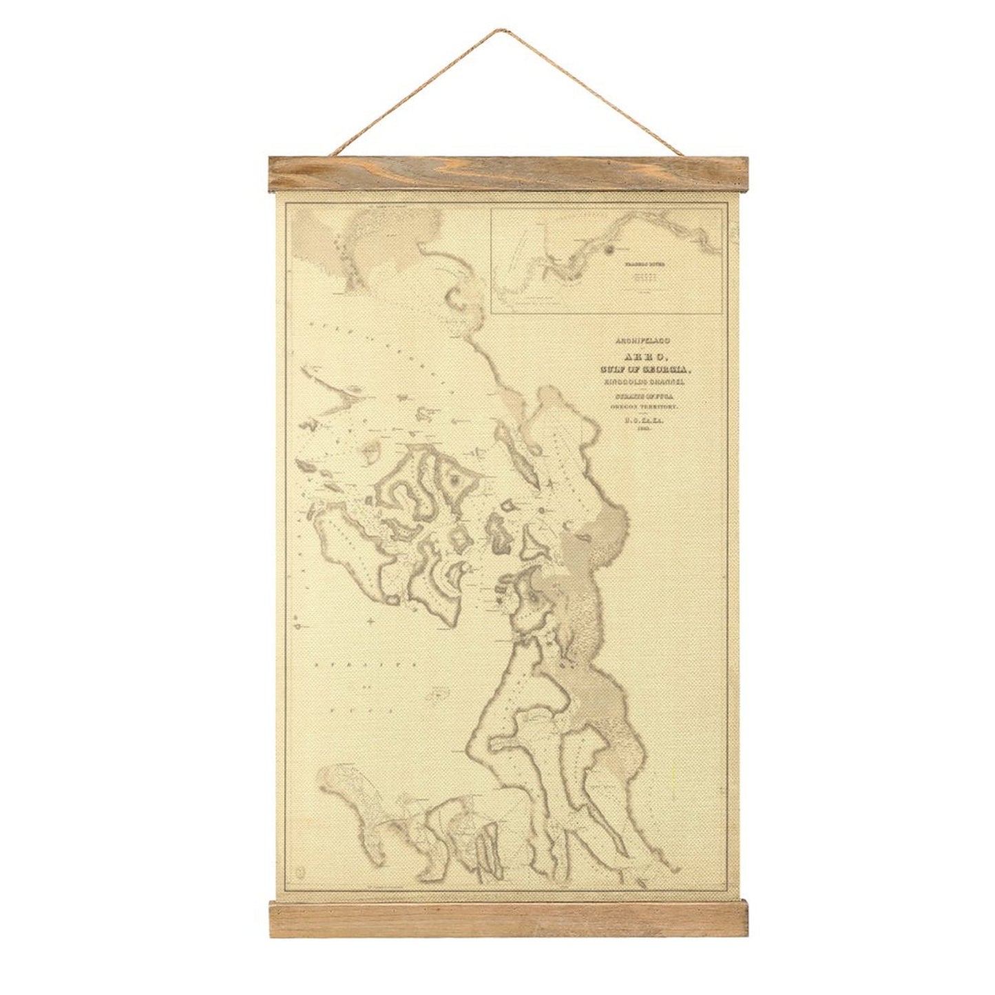 ANACORTES MAP Framed Flax Painting Wall Decor