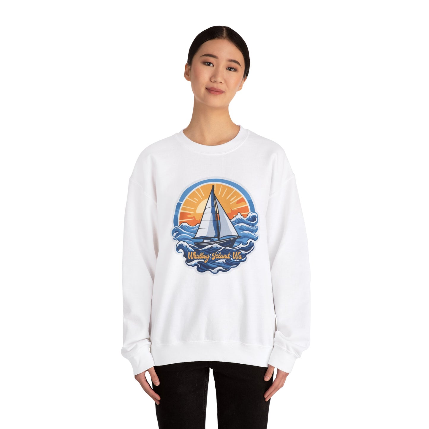 WHIDBEY ISLAND WA  Sunny Sailing  Unisex Heavy Blend™ Crewneck Sweatshirt