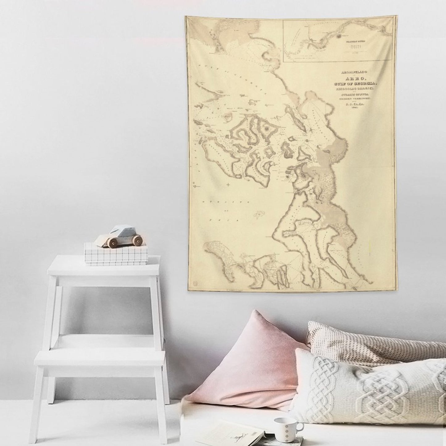 ANACORTES MAP Wall Art with Vertical Tapestry