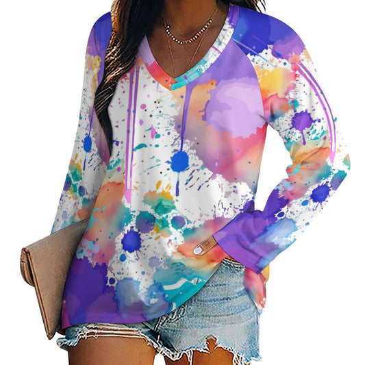 V-neck Loose Long Sleeve T-shirt TLREV2 (All-Over Printing)