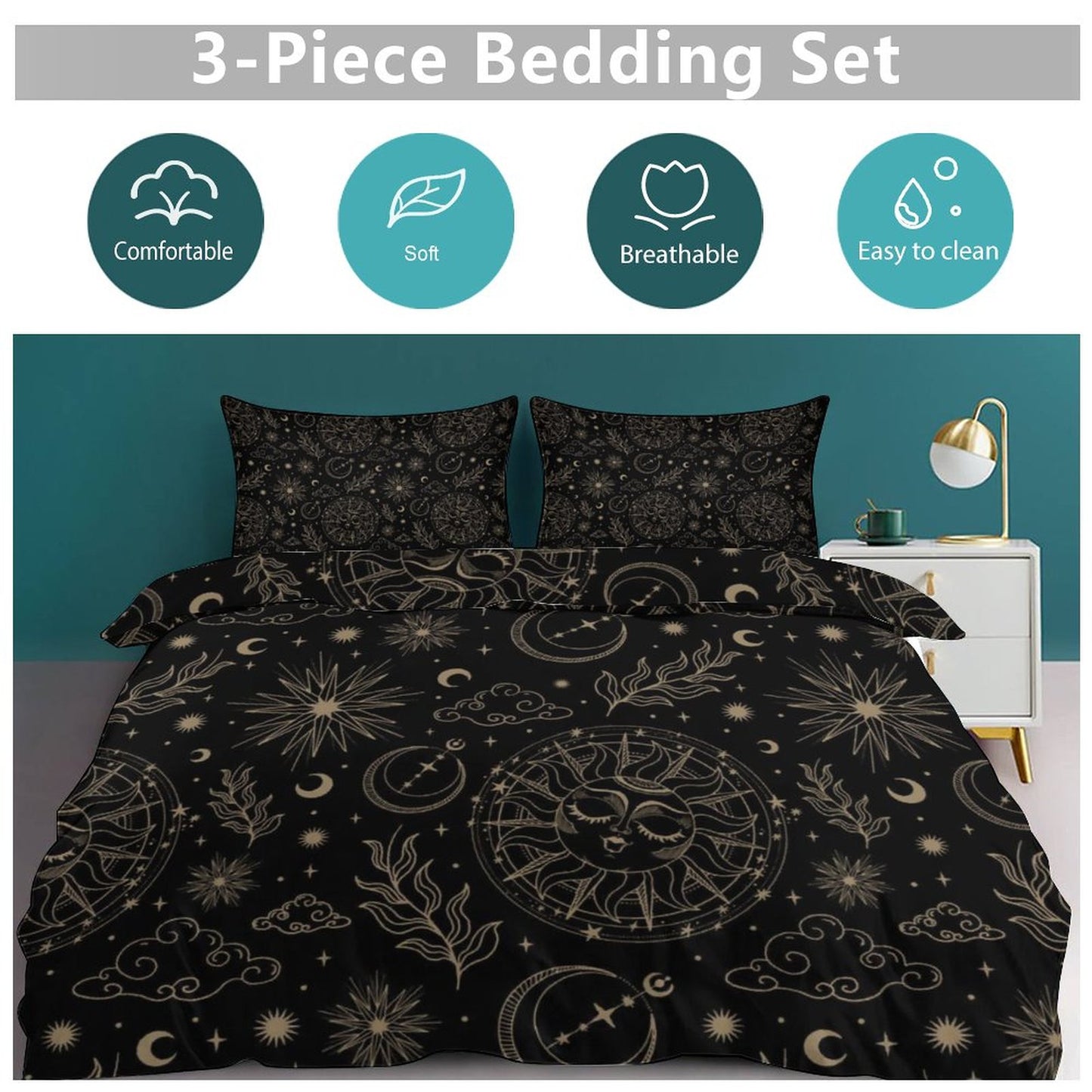 3-Piece Bedding Set-90"x90"/ 229x229cm (Dual-sided Printing)