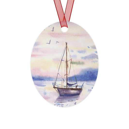 ANACORTES Sailboat Watercolor Metal Ornament