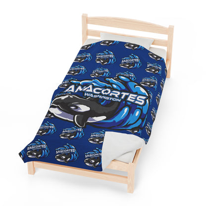 ANACORTES ORCA MASCOT Velveteen Plush Blanket