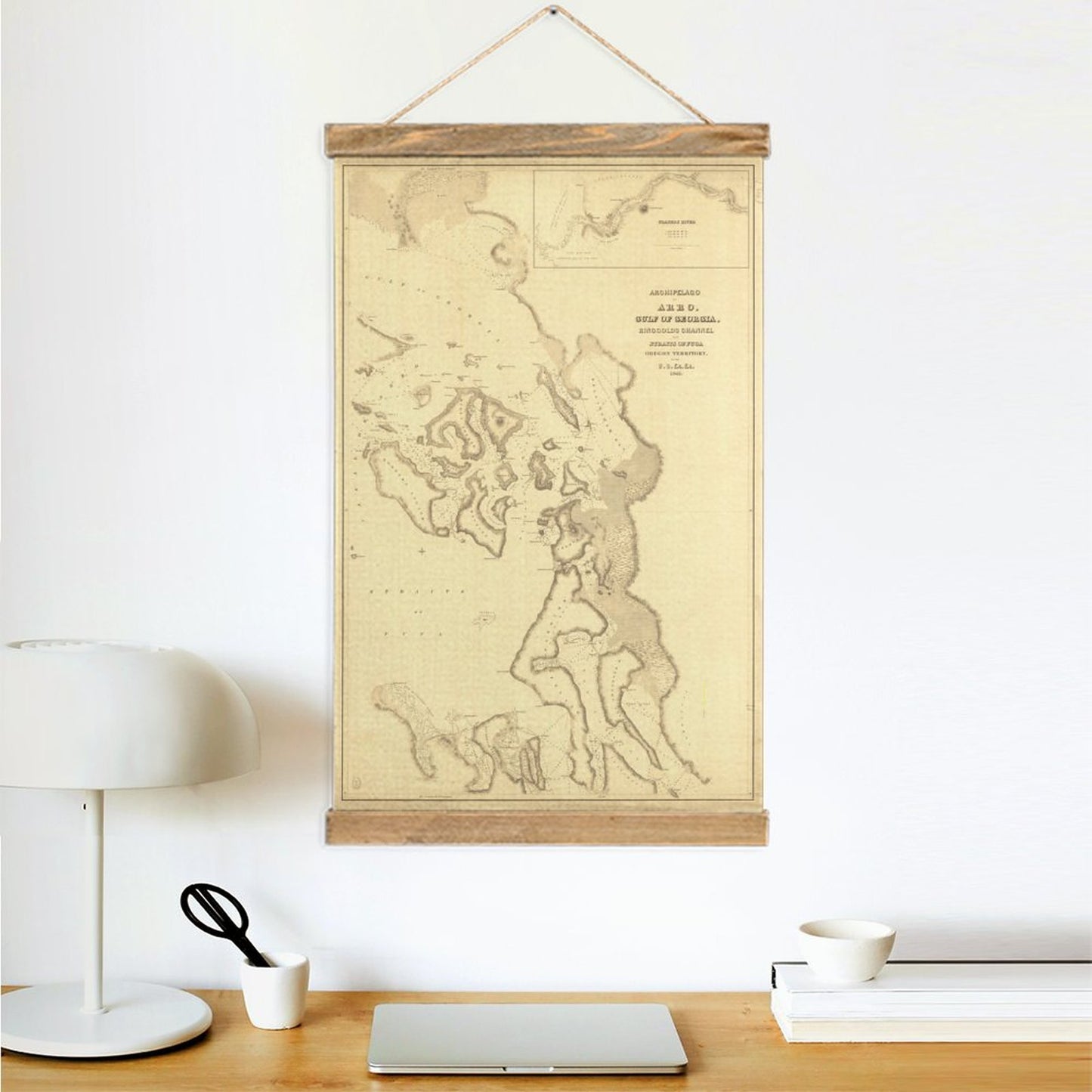 ANACORTES MAP Framed Flax Painting Wall Decor