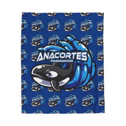 ANACORTES ORCA MASCOT Velveteen Plush Blanket