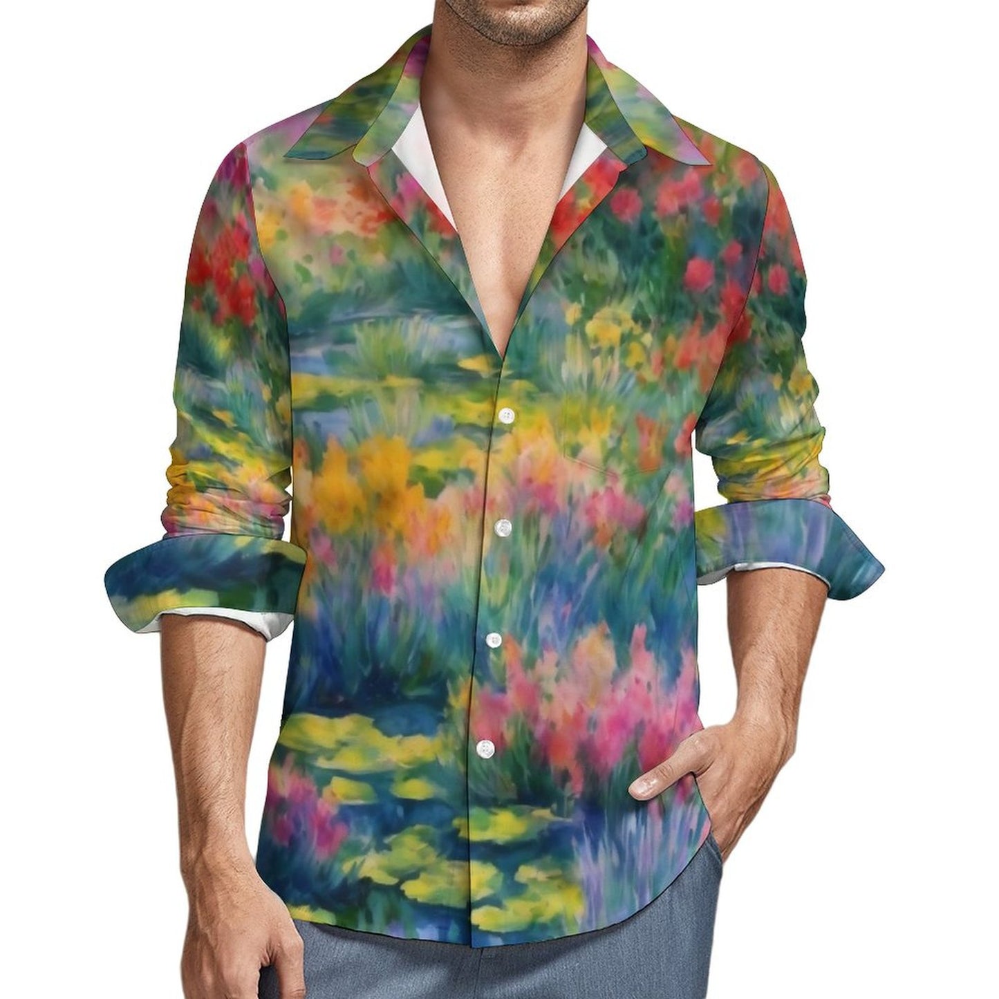 WILDFLOWER POND  Long Sleeve Mens Button Shirt