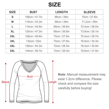 V-neck Loose Long Sleeve T-shirt TLREV2 (All-Over Printing)
