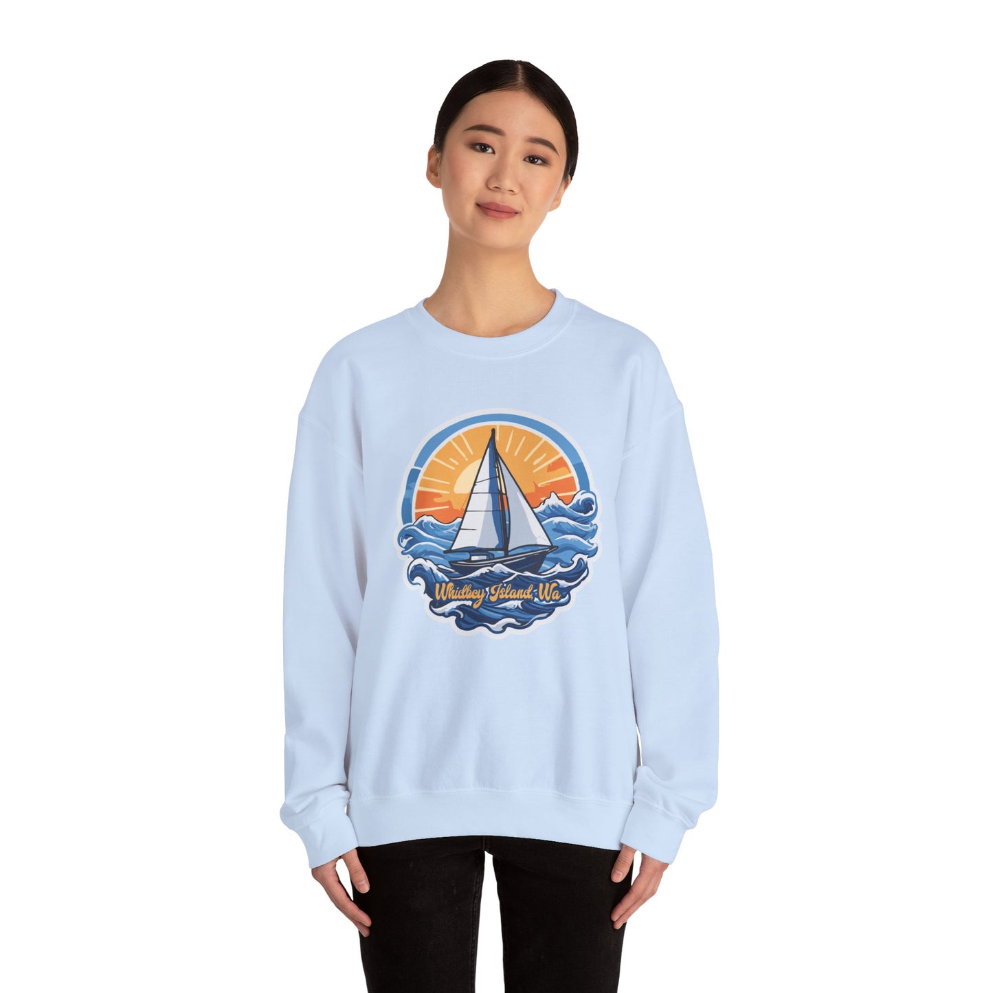 WHIDBEY ISLAND WA  Sunny Sailing  Unisex Heavy Blend™ Crewneck Sweatshirt