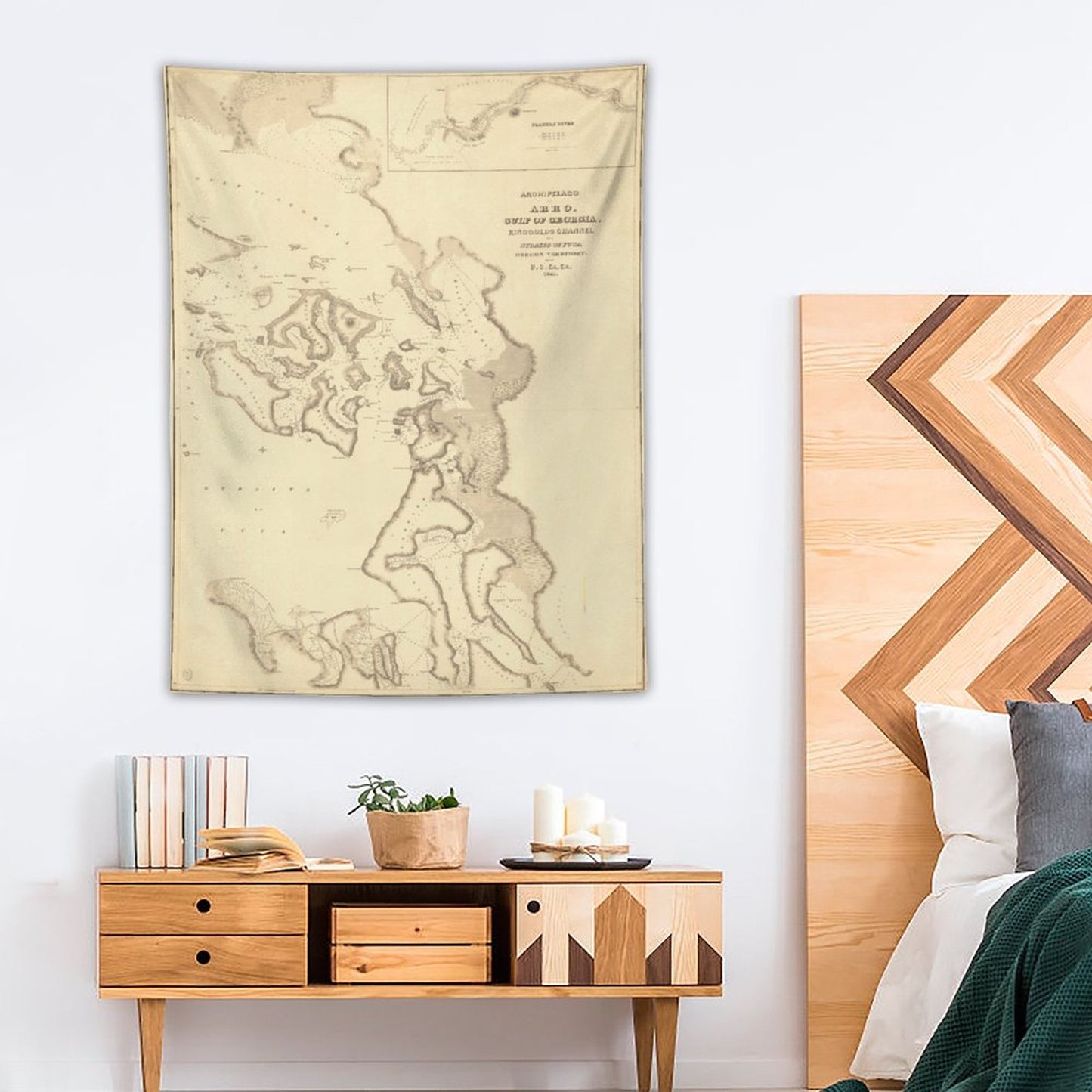 ANACORTES MAP Wall Art with Vertical Tapestry