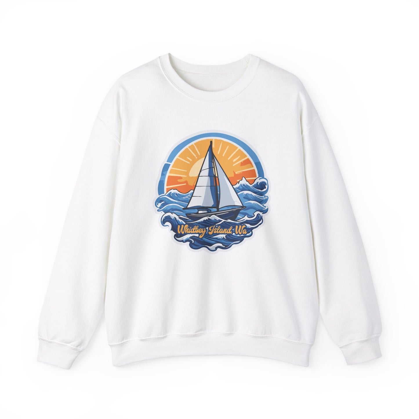 WHIDBEY ISLAND WA  Sunny Sailing  Unisex Heavy Blend™ Crewneck Sweatshirt