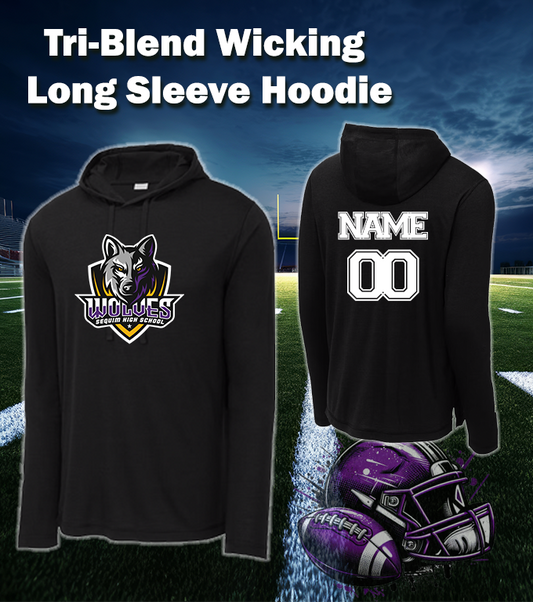 *CUSTOM Sequim High School FOOTBALL  - Tri-Blend Wicking Long Sleeve Hoodie