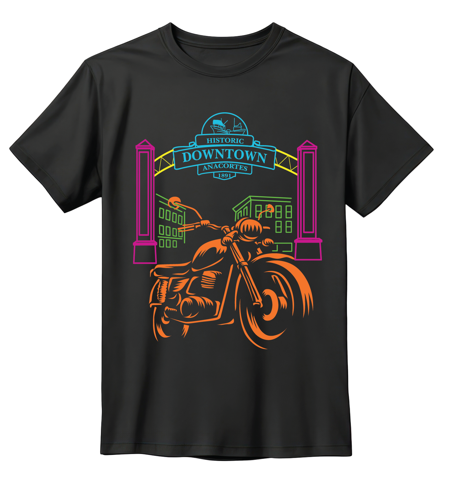 ANACORTES - NEON MOTORCYCLE DOWNTOWN SHIRTS & MORE!